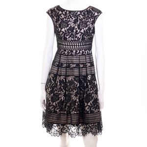 Eliza J Black Lace Cap Sleeve Fit & Flare MIDI Cocktail Party Dress Size 2P
